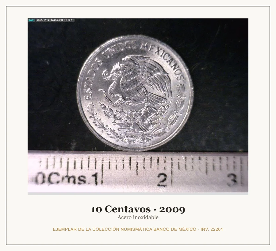 10 Centavos · 2009 — Ejemplar de la Colección Numismática Banco de México, inv. 22261