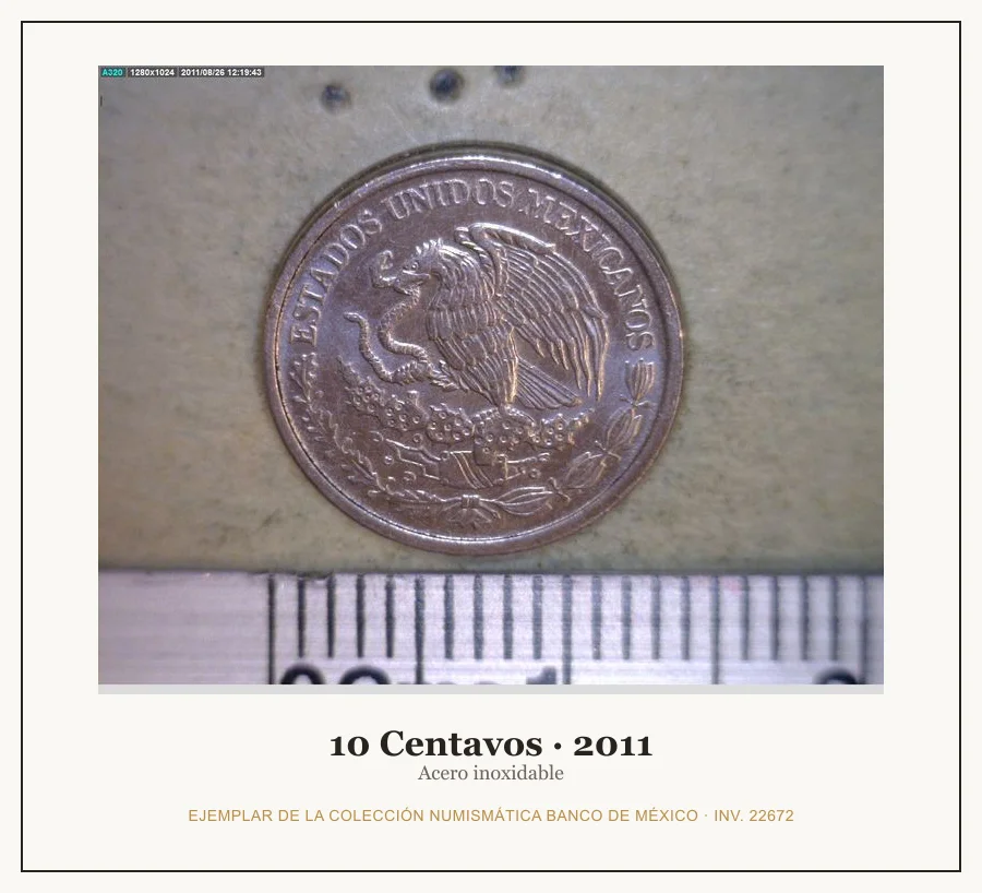 10 Centavos · 2011 — Ejemplar de la Colección Numismática Banco de México, inv. 22672