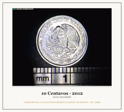 10 Centavos · 2012 — Ejemplar de la Colección Numismática Banco de México, inv. 22846
