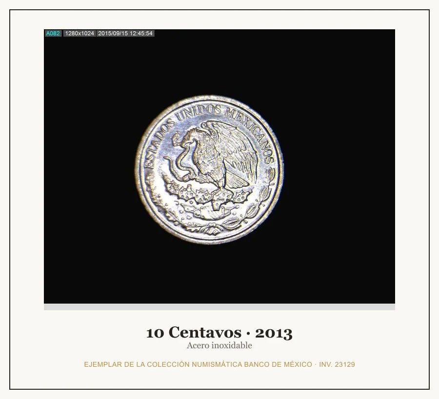 10 Centavos · 2013 — Ejemplar de la Colección Numismática Banco de México, inv. 23129