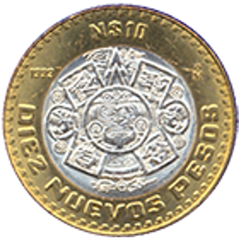 $10 Nuevos Pesos — Hidalgo (centro de plata 0.925) — imagen de referencia