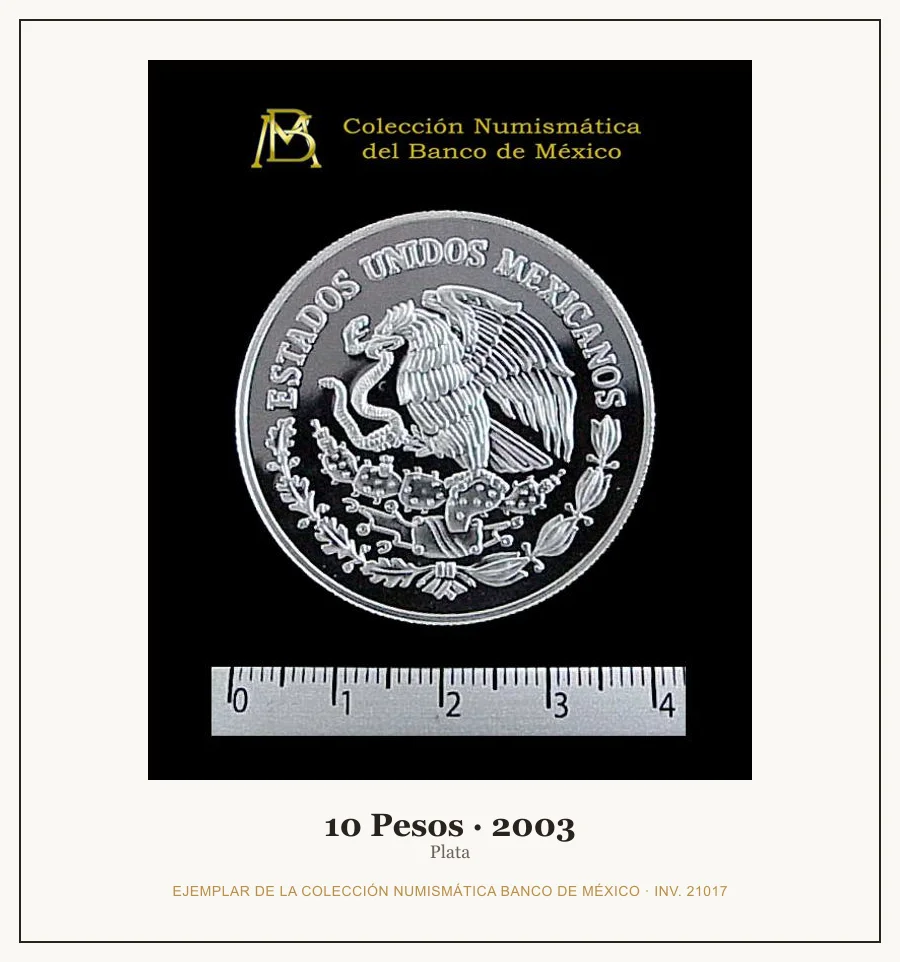 Moneda destacada de la serie Conmem 10 Pesos Aniv Union Estados Republica
