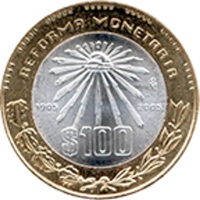 Moneda 100 pesos 100 aniversario de la Reforma Monetaria de 1905 — reverso