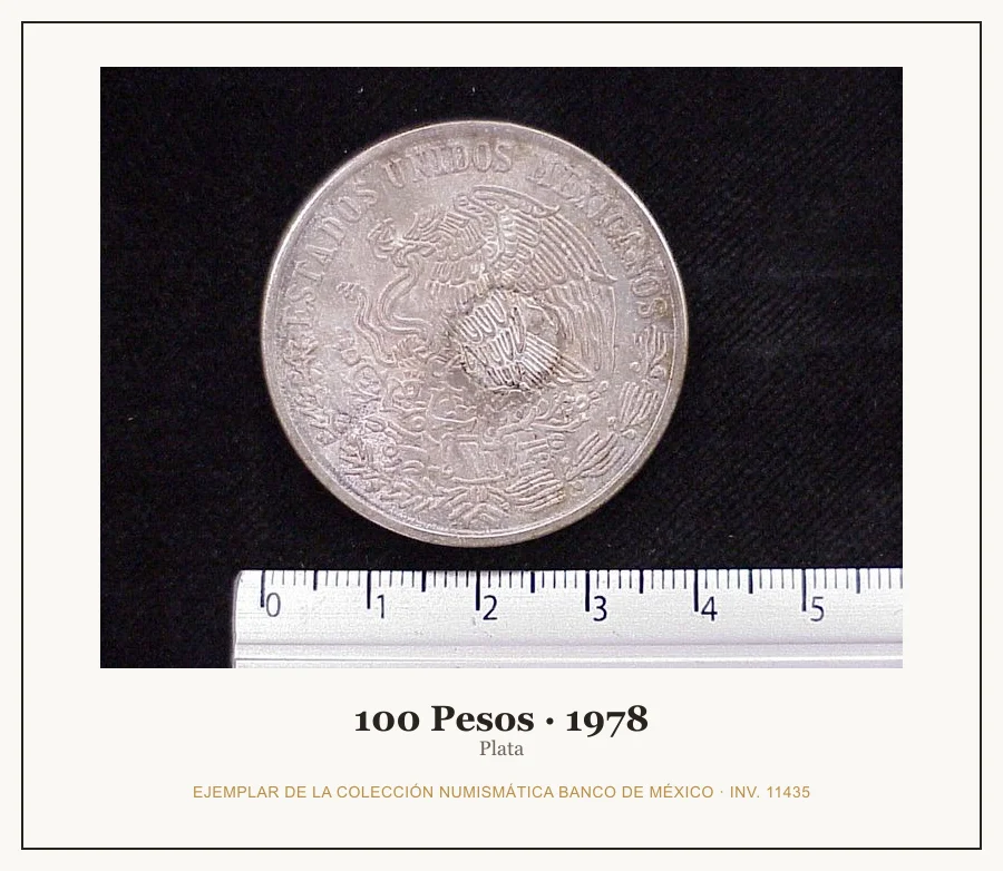 100 Pesos · 1978 — Ejemplar de la Colección Numismática Banco de México, inv. 11435