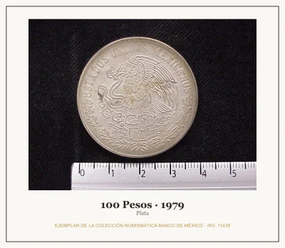 100 Pesos Plata · Morelos, dato en línea abajo del hombro · 1979