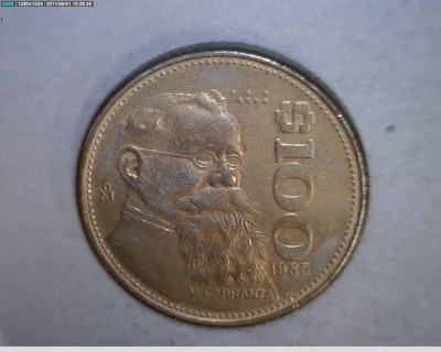 100 Pesos Bronce · Acuñada en Legaria · 1985