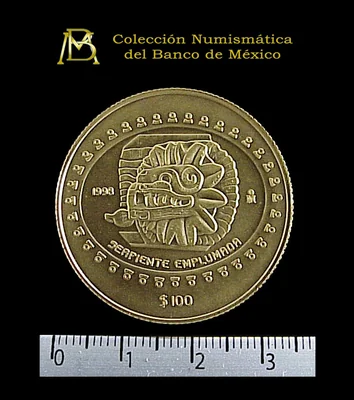 100 Pesos Oro · Precolombina, Colección Teotihuacán, serpiente emplumada. Un · 1998
