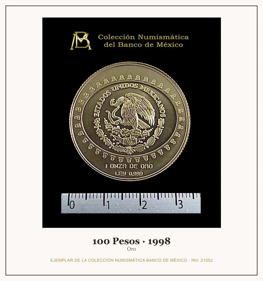 100 Pesos · 1998 — Ejemplar de la Colección Numismática Banco de México, inv. 21052