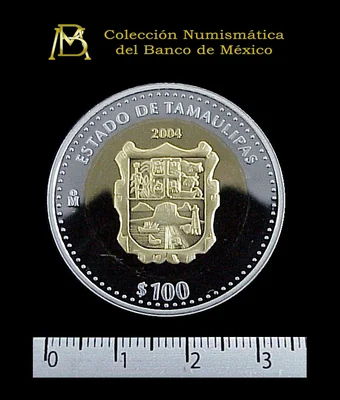 100 Pesos Bimetálica · 180 Aniversario dela Unión de los Estados de la República en · 2004