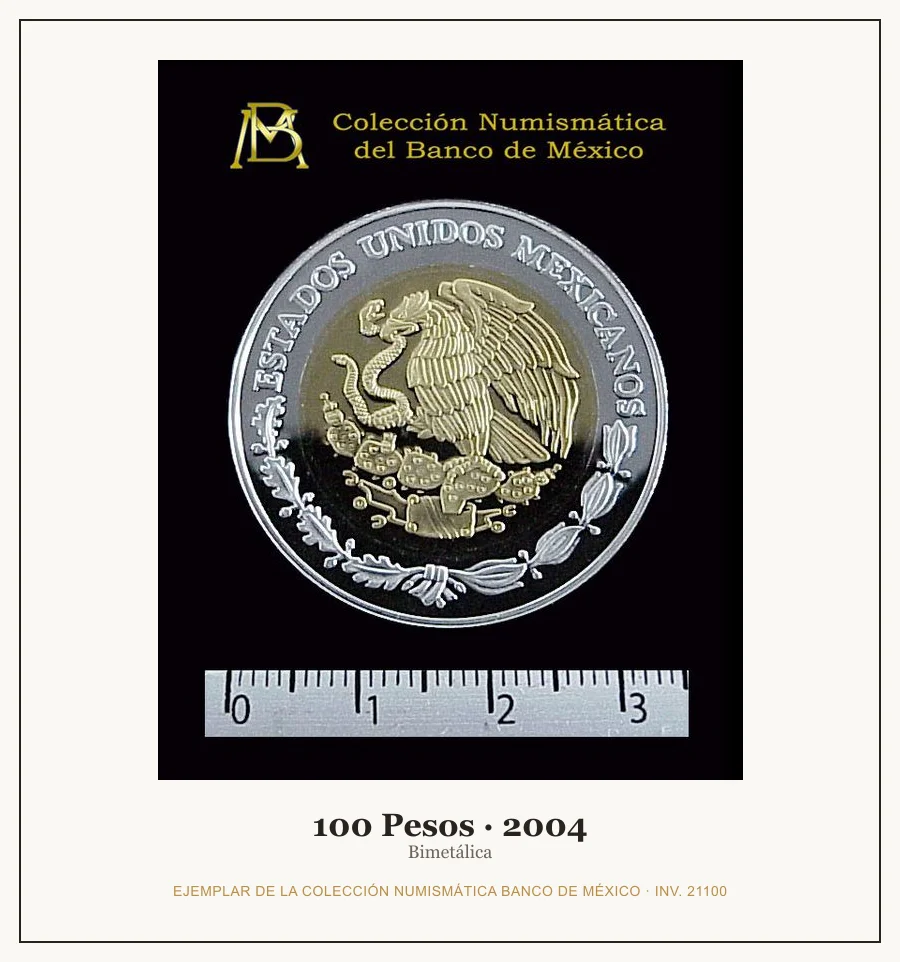 Moneda destacada de la serie Conmem 100 Pesos Aniv Union Estados Republica