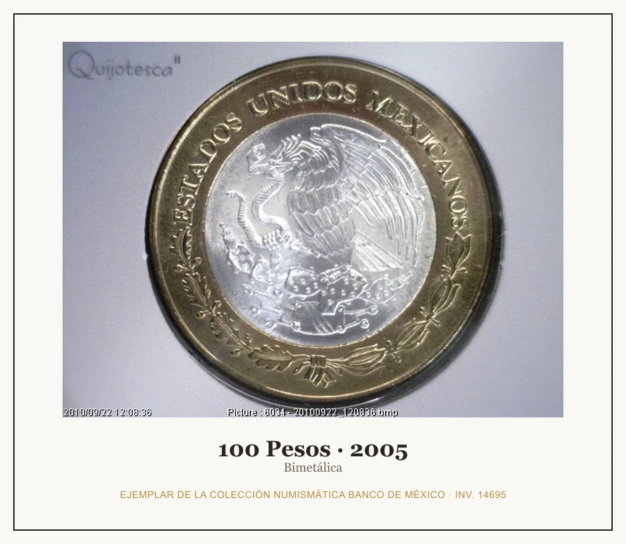 Moneda destacada de la serie Conmem 100 Pesos Aniv Don Quijote Mancha