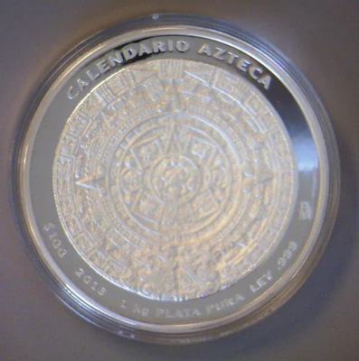 100 Pesos Plata · Calendario Azteca, 1 kilo, mate-brillo · 2013