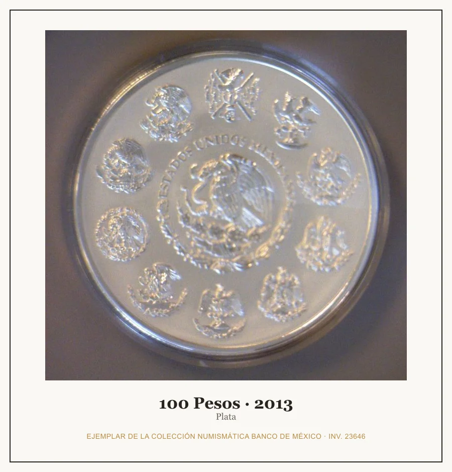 Moneda destacada de la serie Conmem 100 Pesos Calendario Azteca