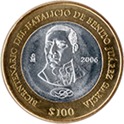 Moneda 100 pesos bicentenario del natalicio del Benemérito de las Américas, Don Benito Juárez García — reverso