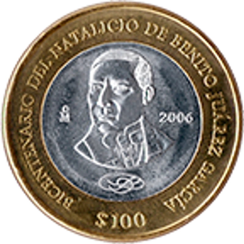 Moneda 100 pesos bicentenario del natalicio del Benemérito de las Américas, Don Benito Juárez García — reverso
