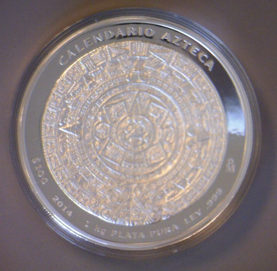100 Pesos Calendario Azteca,1 Kilo, Mate-brillo 2014 · Reverso