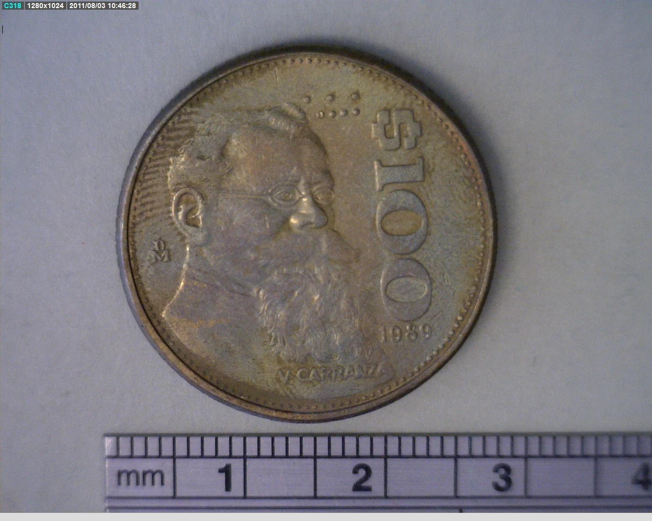 100 Pesos Carranza Bronce Aluminio 1989 (reverso)