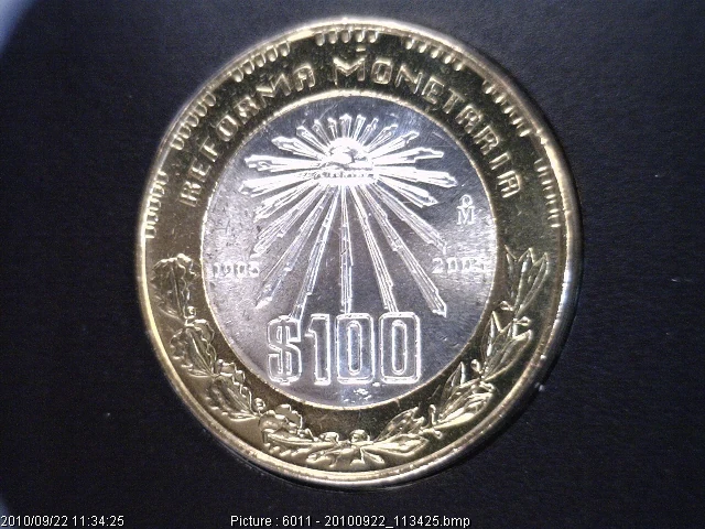 100 Pesos Centenario de la Reforma Monetaria 2005 · Reverso