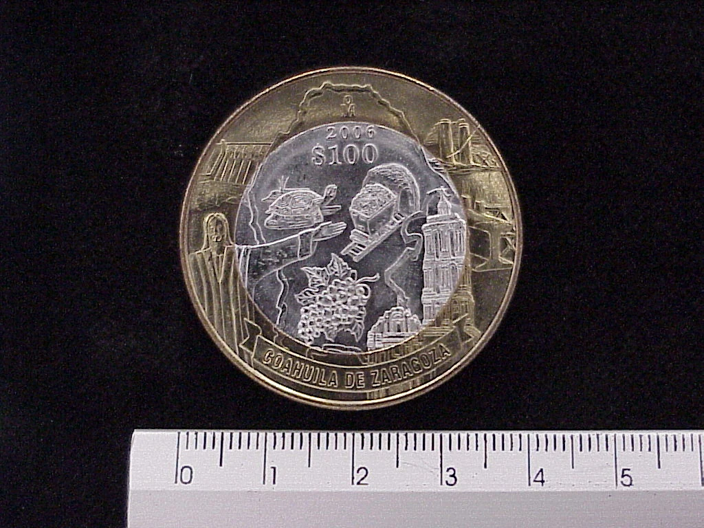 100 Pesos Unión de los Estados Coahuila segunda etapa cultural 2006 · Inventario Banxico 21620 (reverso)