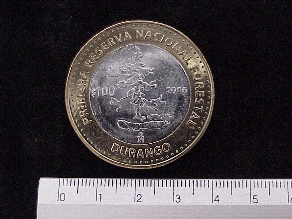 100 Pesos Unión de los Estados Durango segunda etapa cultural 2006 · Inventario Banxico 21605 (reverso)