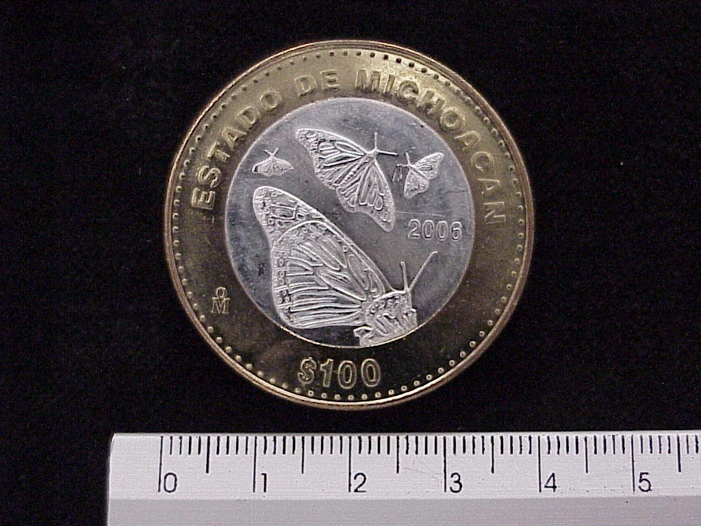 100 Pesos Unión de los Estados Michoacán segunda etapa cultural 2006 · Inventario Banxico 21581 (reverso)