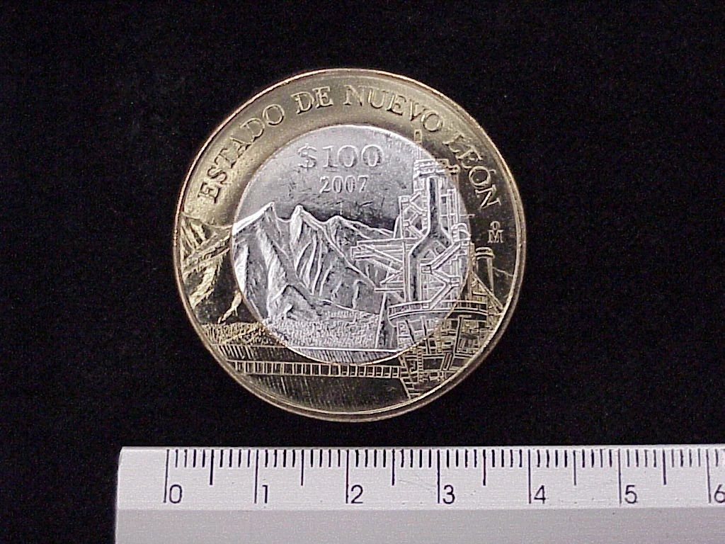 100 Pesos Unión de los Estados Nuevo León segunda etapa cultural 2007 · Inventario Banxico 21564 (reverso)