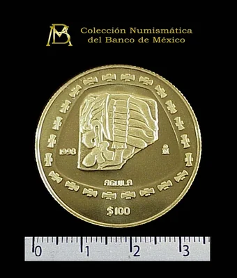 100 Pesos Precolombina, Colección Teotihuacán, serpiente emplumada. Una onza 1998 Proof