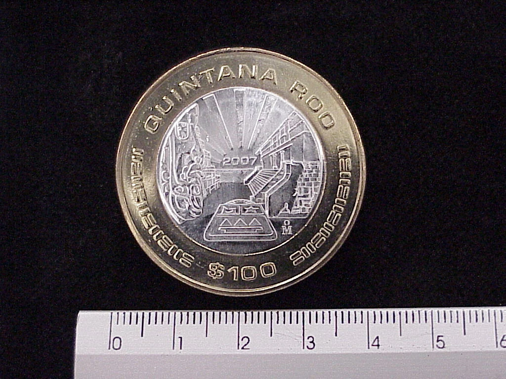 100 Pesos Unión de los Estados Quintana Roo segunda etapa cultural 2007 · Inventario Banxico 21541 (reverso)