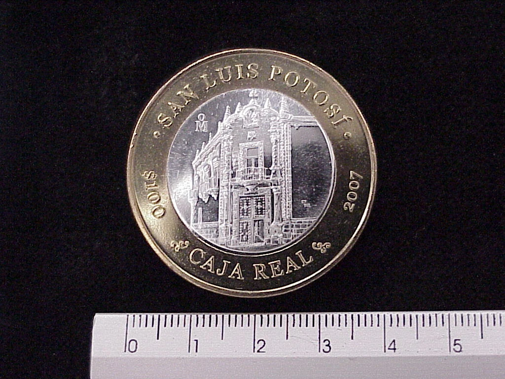 100 Pesos Unión de los Estados San Luis Potosí segunda etapa cultural 2007 · Inventario Banxico 21539 (reverso)