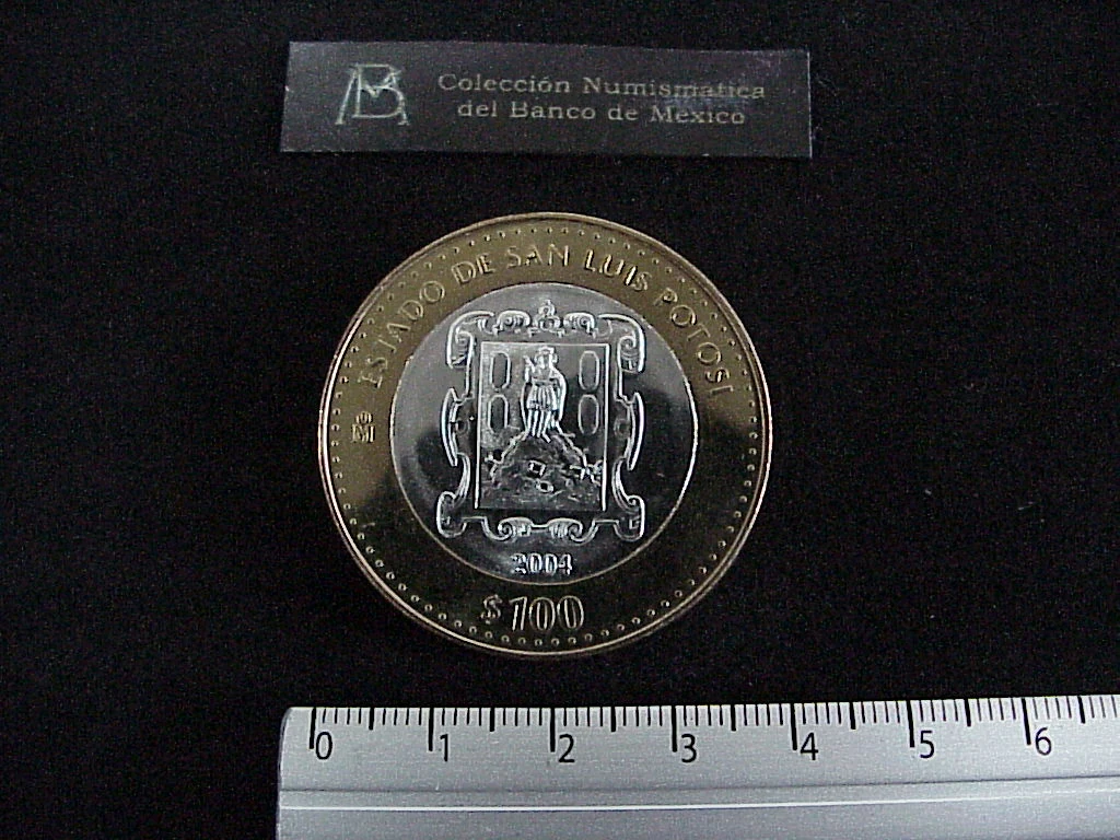100 Pesos San Luis Potosí Escudo 2003 · Inventario Banxico 21204 (reverso)