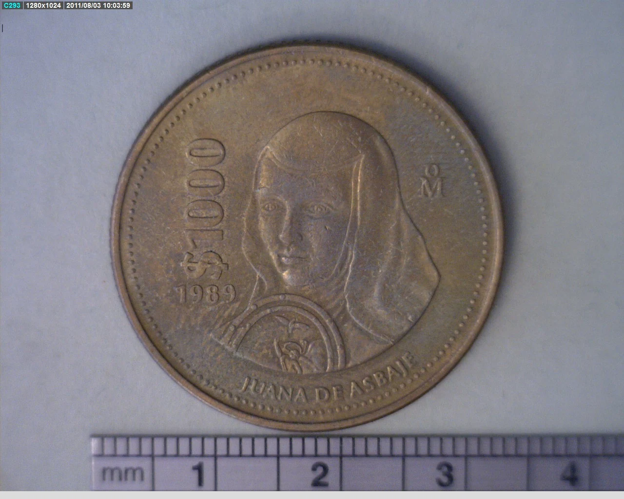1000 Pesos Sor Juana Inés de la Cruz Bronce Aluminio 1989 (reverso)