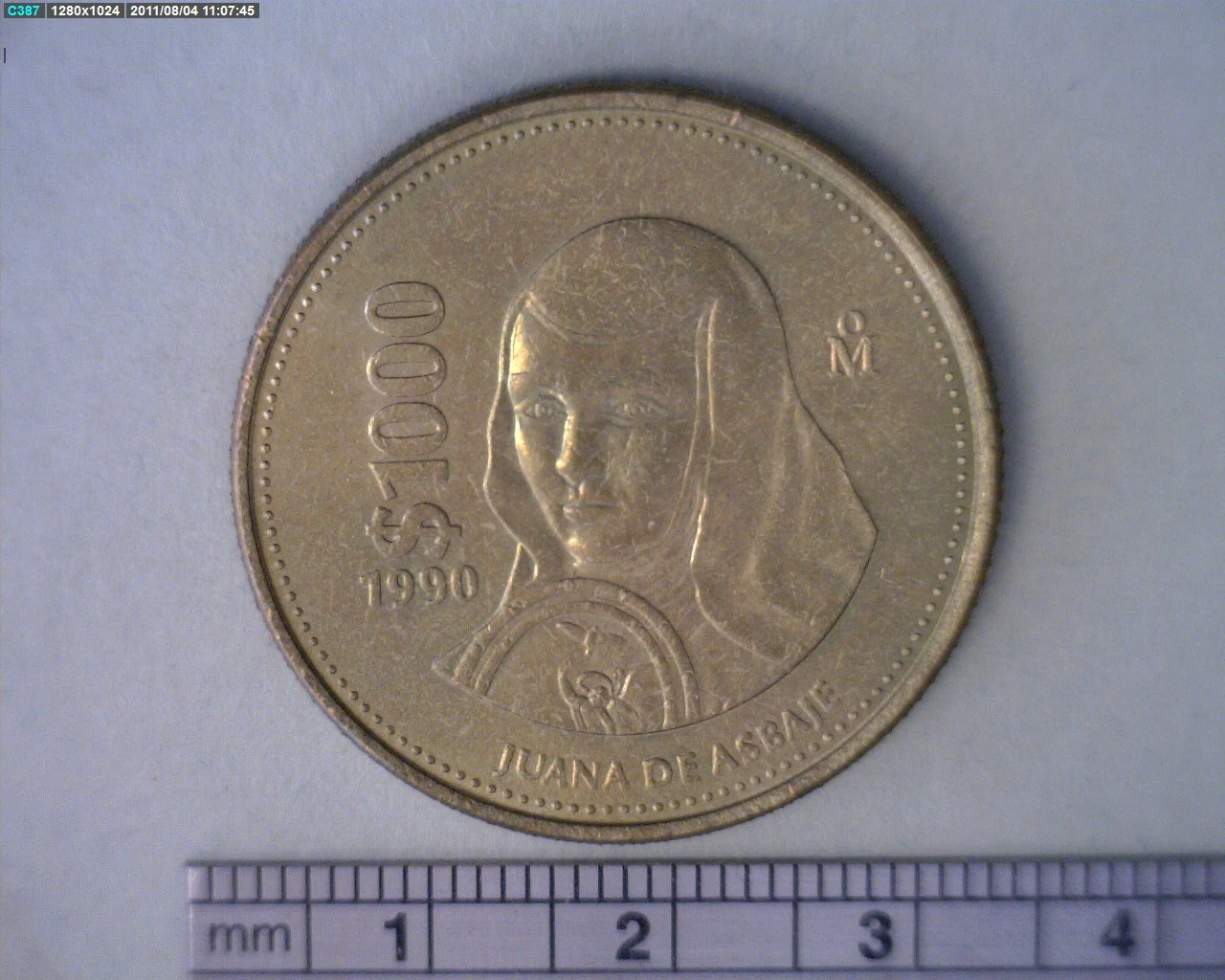 1000 Pesos Sor Juana Inés de la Cruz Bronce Aluminio 1990 (reverso)