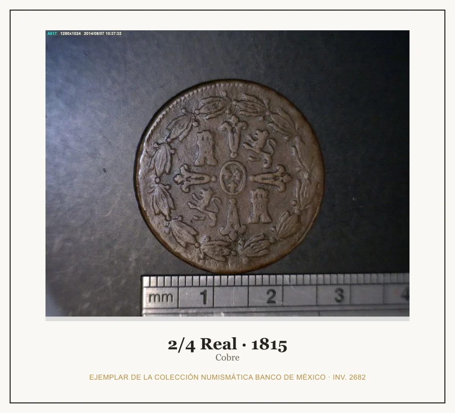 2/4 Real · 1815 — Ejemplar de la Colección Numismática Banco de México, inv. 2682