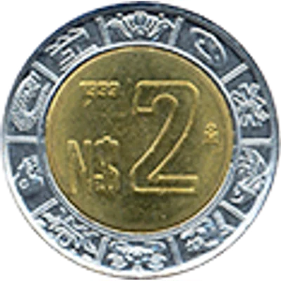 $2 Nuevos Pesos — Águila / Calendario Azteca — imagen de referencia