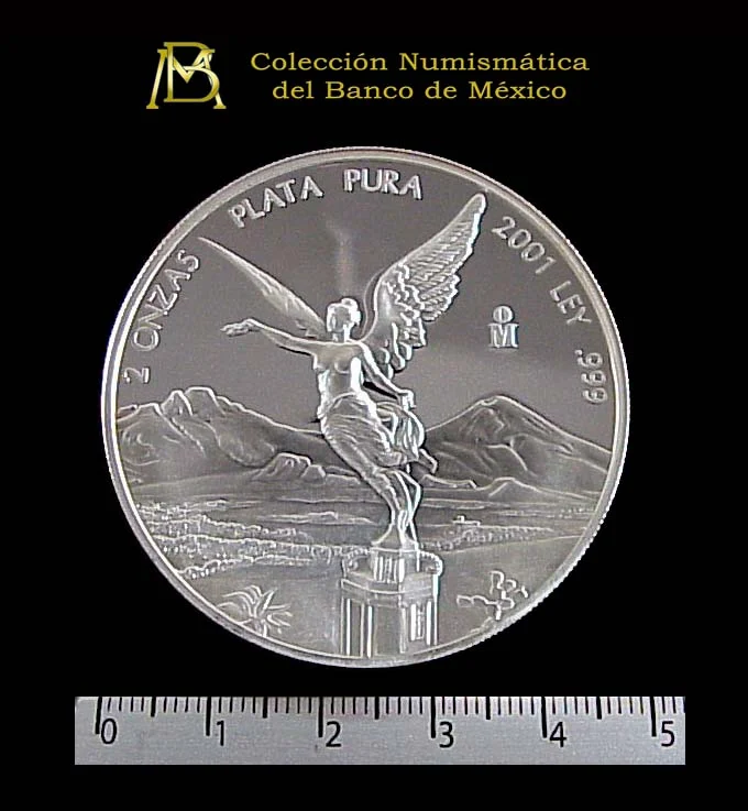 2 oz Libertad Plata 2001 · Inventario Banxico 20885 (reverso)