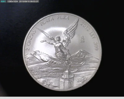2 oz Libertad Plata 2012 · Inventario Banxico 23016 (reverso)