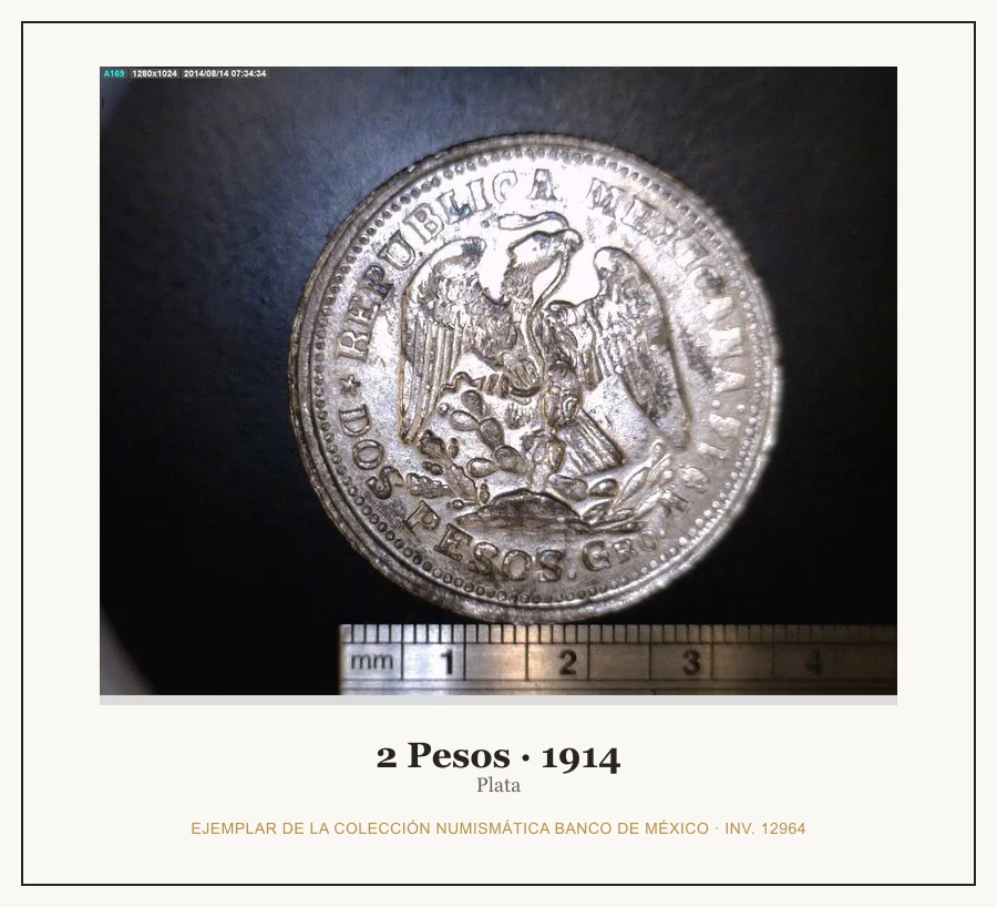 Moneda destacada de la serie Misc 2 Pesos Plata Revolucion Mexi