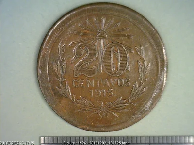 20 Centavos Cobre · Estado de Aguascalientes · 1915