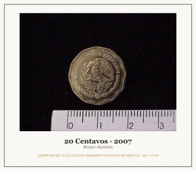 20 Centavos · 2007 — Ejemplar de la Colección Numismática Banco de México, inv. 17100