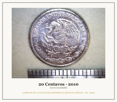 20 Centavos · 2010 — Ejemplar de la Colección Numismática Banco de México, inv. 22639