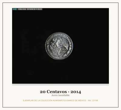 20 Centavos · 2014 — Ejemplar de la Colección Numismática Banco de México, inv. 23199