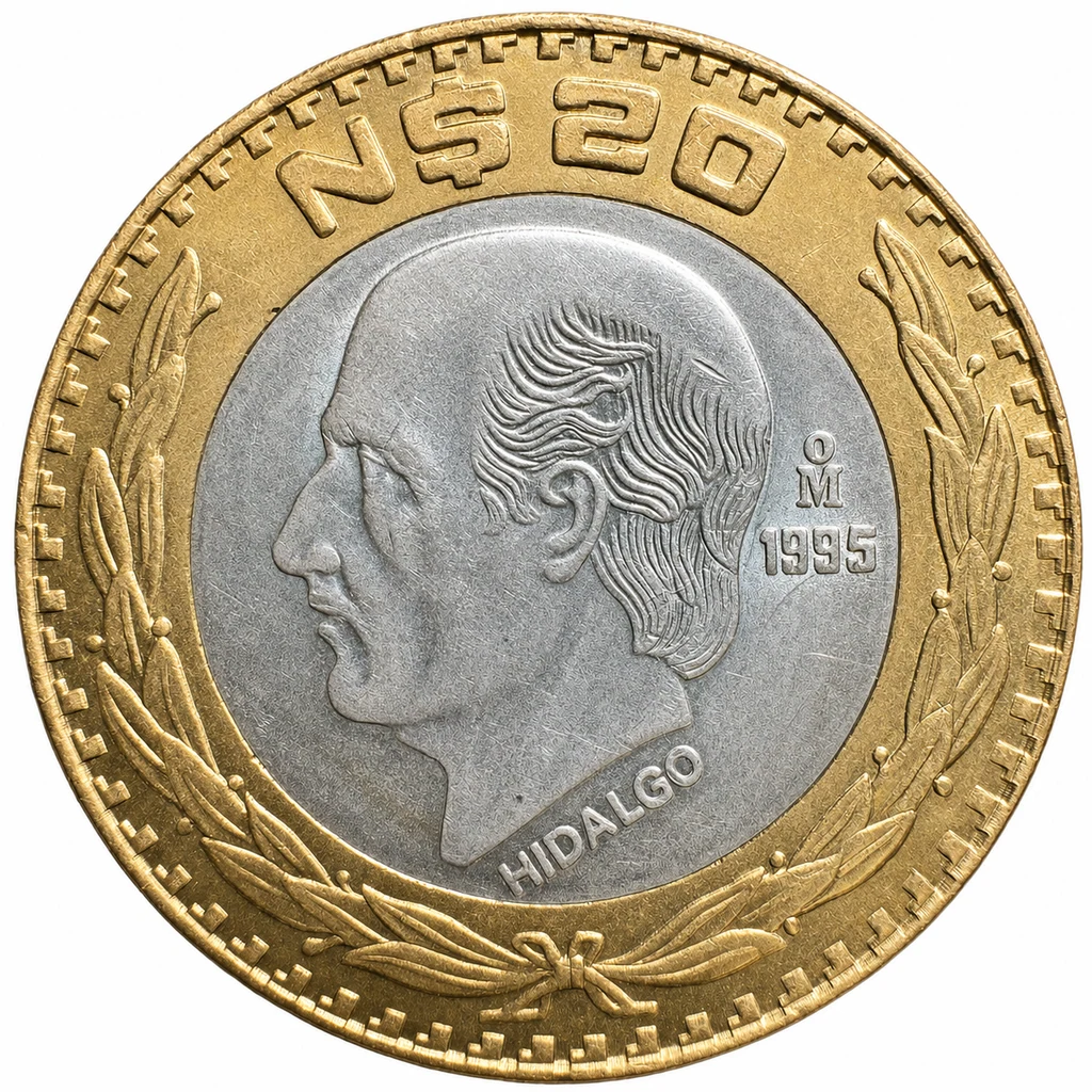 20 Nuevos Pesos Hidalgo 1995. La pieza más complicada de la serie con solo 160,000 acuñadas.