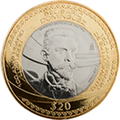 Moneda 20 pesos 150 aniversario del natalicio y 100 aniversario luctuoso de Belisario Domínguez — reverso