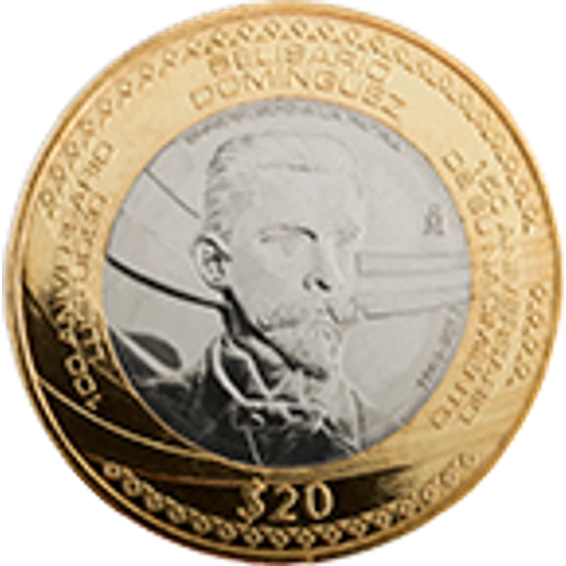 Moneda 20 pesos 150 aniversario del natalicio y 100 aniversario luctuoso de Belisario Domínguez — reverso