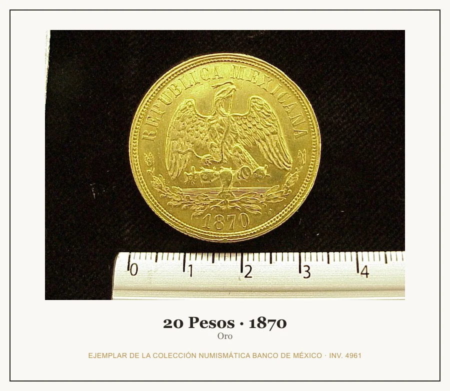 Moneda destacada de la serie Misc 20 Pesos Oro Republica Mexic