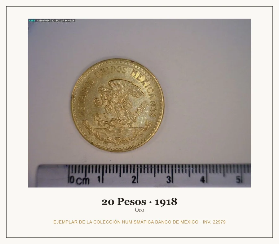 Moneda destacada de la serie 20 Pesos Oro