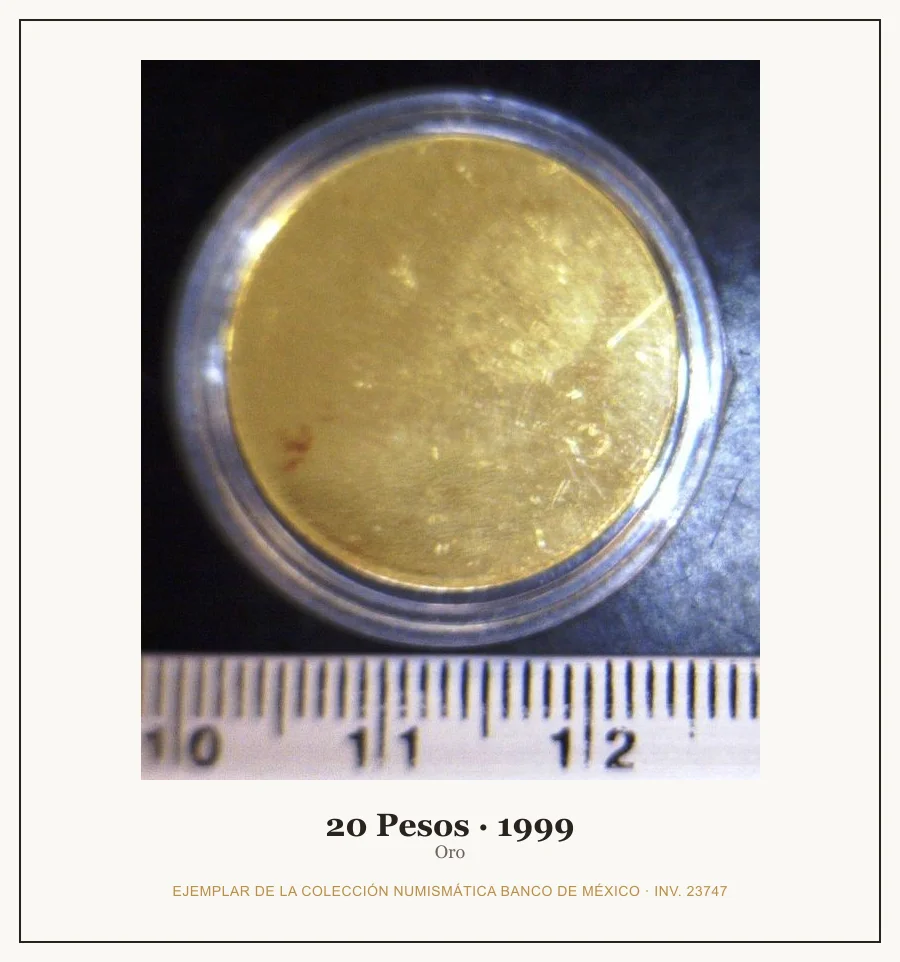20 Pesos · 1999 — Ejemplar de la Colección Numismática Banco de México, inv. 23747