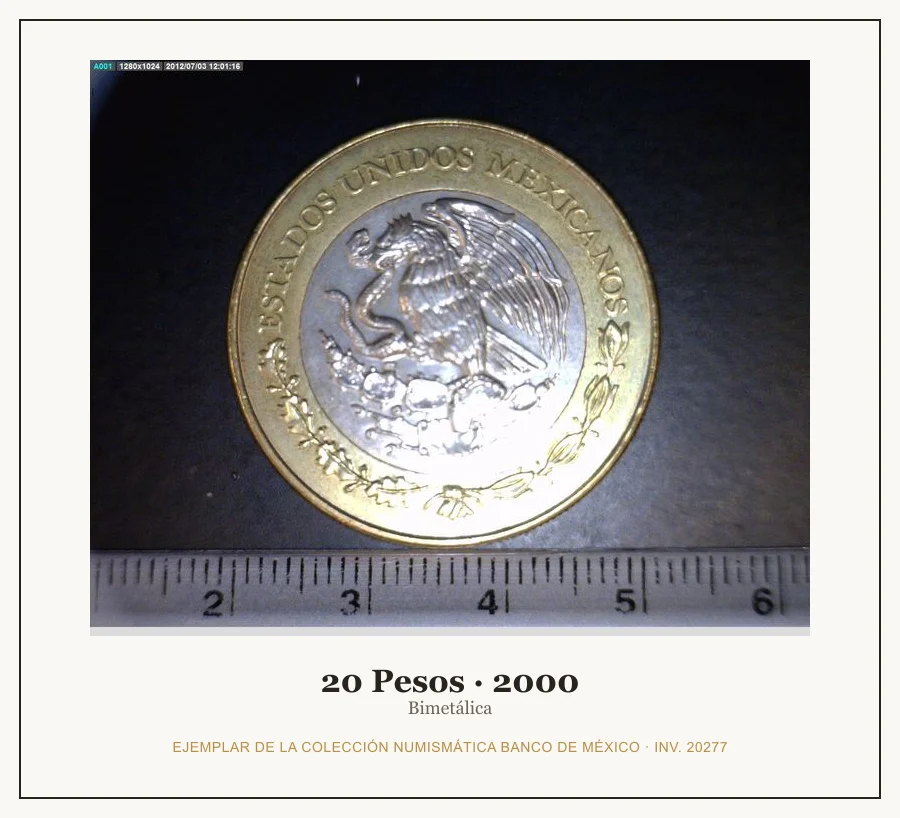 Moneda destacada de la serie Conmem 20 Pesos Octavio Paz