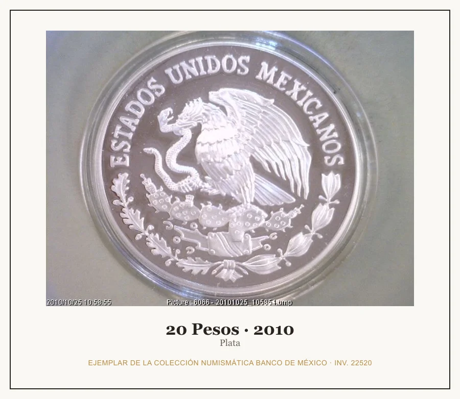 Moneda destacada de la serie Conmem 20 Pesos Bicentenario Independencia Mexico