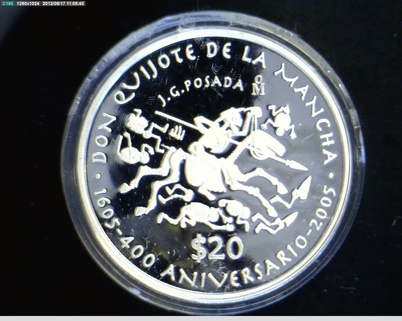 20 Pesos 400 Aniversario Don Quijote de la Mancha 2005 · Reverso